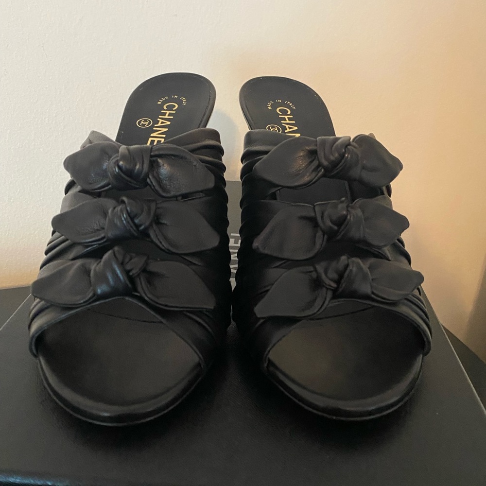 New Chanel Black Leather Mules